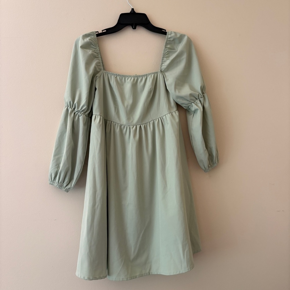 Mint Green Puff Sleeve Babydoll Mini Dress XS Square Neck Cottagecore